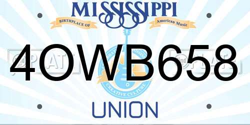 4OWB658 Mississippi License Plate