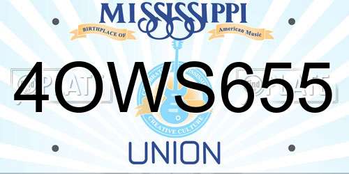 4OWS655 Mississippi License Plate