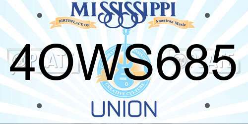 4OWS685 Mississippi License Plate