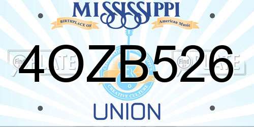 4OZB526 Mississippi License Plate
