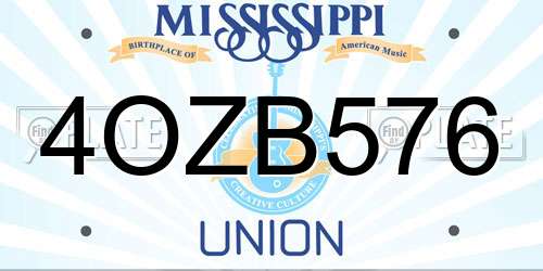 4OZB576 Mississippi License Plate