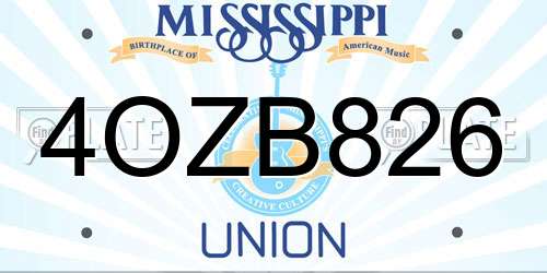 4OZB826 Mississippi License Plate