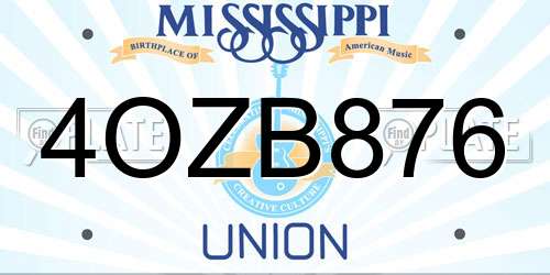 4OZB876 Mississippi License Plate