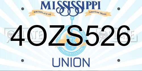 4OZS526 Mississippi License Plate