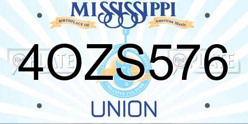 4OZS576 Mississippi License Plate