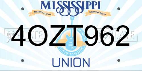 4OZT962 Mississippi License Plate