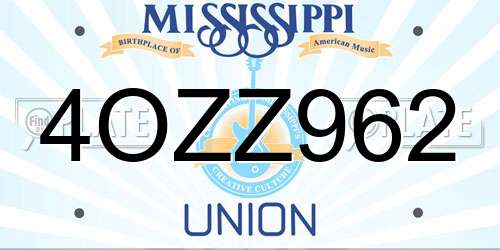4OZZ962 Mississippi License Plate