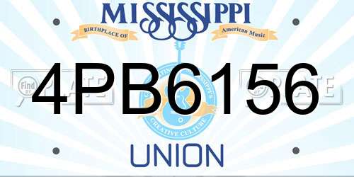 4PB6156 Mississippi License Plate