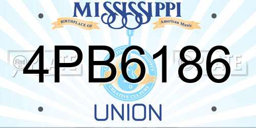 4PB6186 Mississippi License Plate
