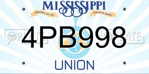 4PB998 Mississippi License Plate