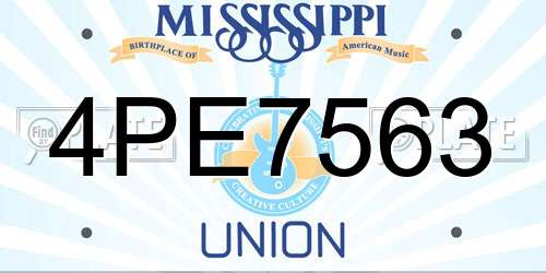 4PE7563 Mississippi License Plate