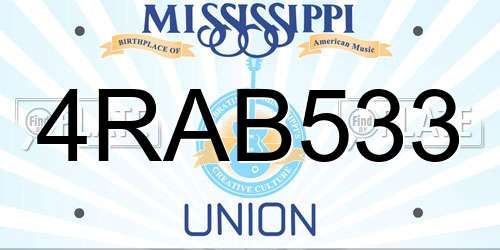 4RAB533 Mississippi License Plate