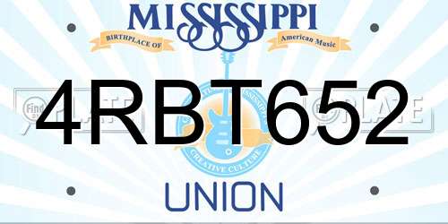 4RBT652 Mississippi License Plate