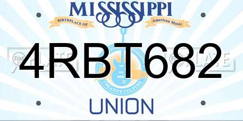 4RBT682 Mississippi License Plate