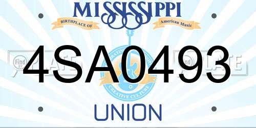 4SA0493 Mississippi License Plate