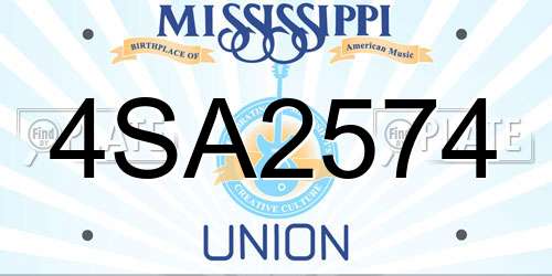 4SA2574 Mississippi License Plate