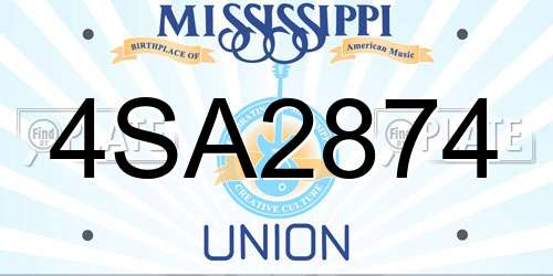 4SA2874 Mississippi License Plate
