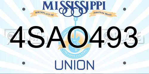 4SAO493 Mississippi License Plate