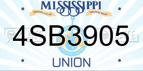 4SB3905 Mississippi License Plate