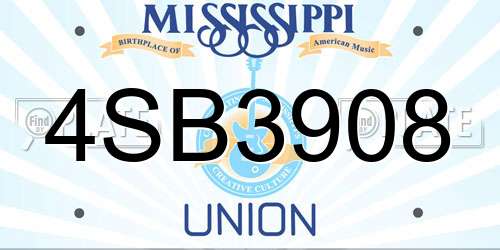 4SB3908 Mississippi License Plate