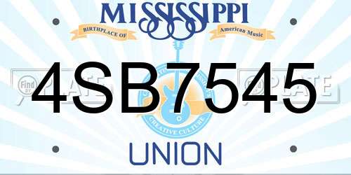 4SB7545 Mississippi License Plate