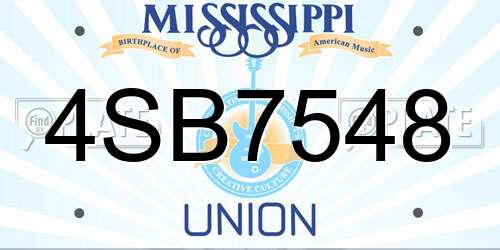 4SB7548 Mississippi License Plate