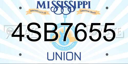 4SB7655 Mississippi License Plate