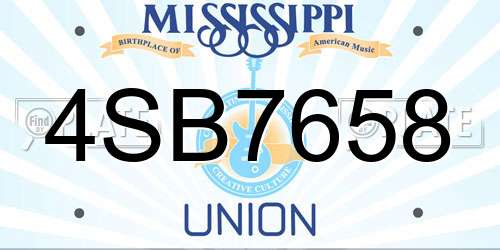 4SB7658 Mississippi License Plate