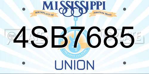 4SB7685 Mississippi License Plate