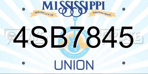 4SB7845 Mississippi License Plate