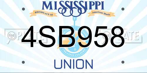 4SB958 Mississippi License Plate