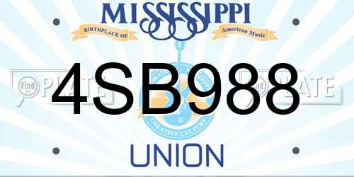 4SB988 Mississippi License Plate