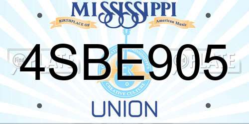 4SBE905 Mississippi License Plate