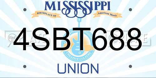 4SBT688 Mississippi License Plate