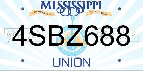 4SBZ688 Mississippi License Plate