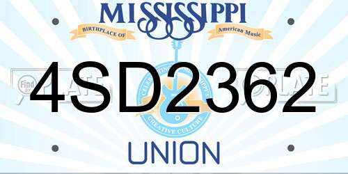 4SD2362 Mississippi License Plate