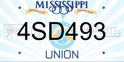 4SD493 Mississippi License Plate