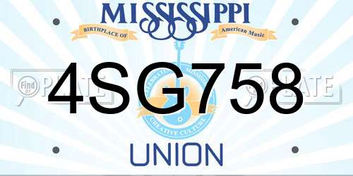 4SG758 Mississippi License Plate