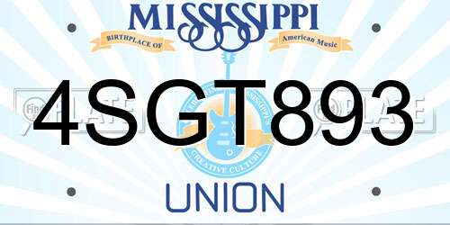 4SGT893 Mississippi License Plate