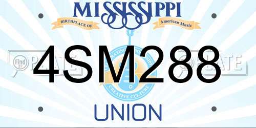 4SM288 Mississippi License Plate