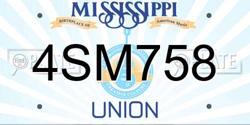 4SM758 Mississippi License Plate