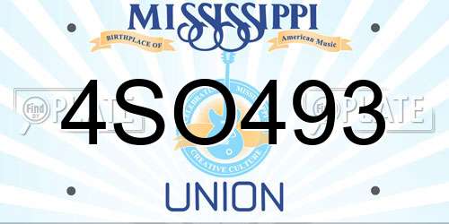 4SO493 Mississippi License Plate