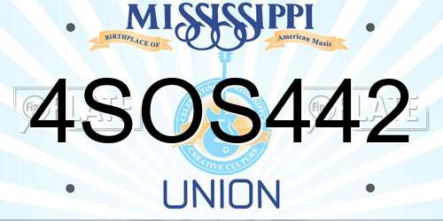 4SOS442 Mississippi License Plate