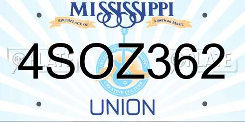 4SOZ362 Mississippi License Plate