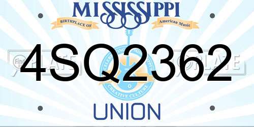 4SQ2362 Mississippi License Plate
