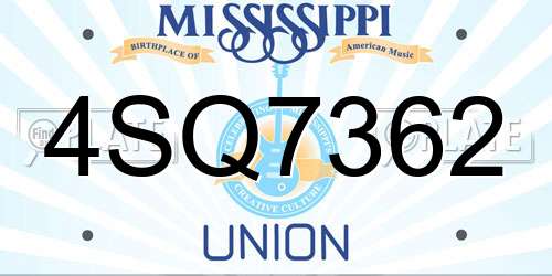 4SQ7362 Mississippi License Plate