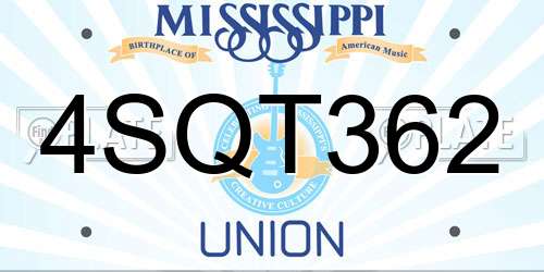 4SQT362 Mississippi License Plate