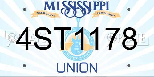 4ST1178 Mississippi License Plate