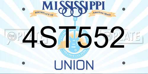 4ST552 Mississippi License Plate