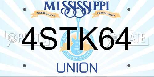 4STK64 Mississippi License Plate
